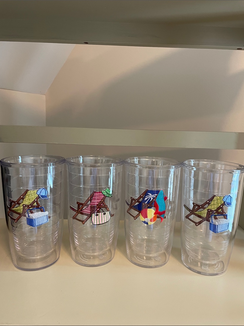 Clear Beach-Themed Plastic Tervis Tumblers - Set of 4, 16 oz NEW